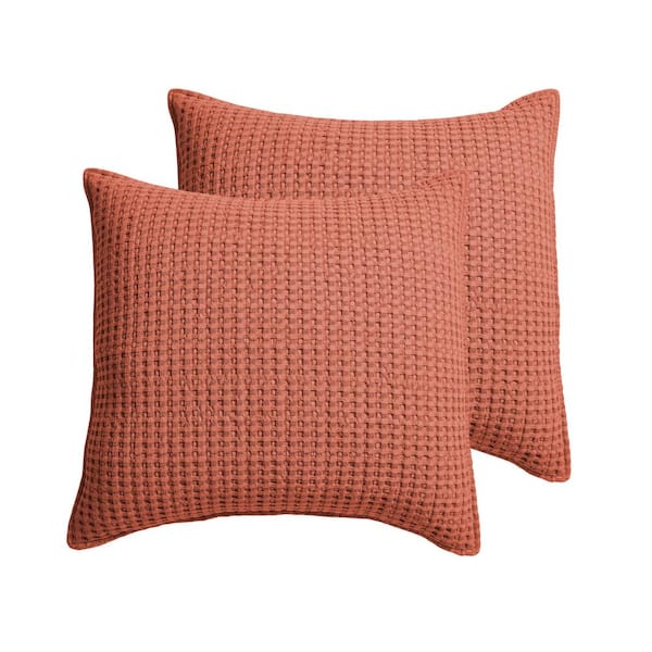 LEVTEX HOME Mills Waffle Adobe Solid Cotton 26 in. x 26 in. Euro Sham (Set of 2)