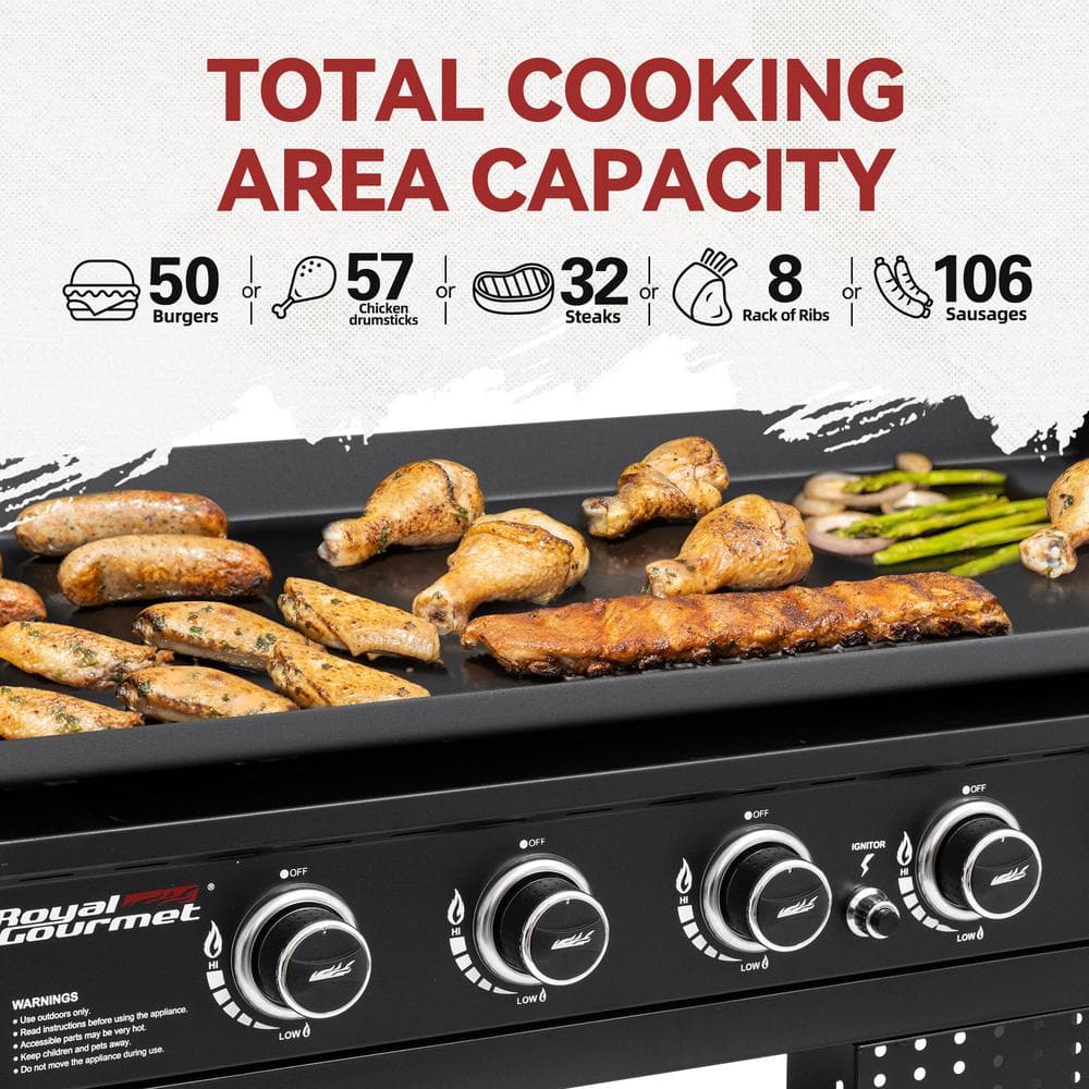 Royal Gourmet 44-Inch Black Stainless Steel 6-Burner Propane Gas Grill Griddle