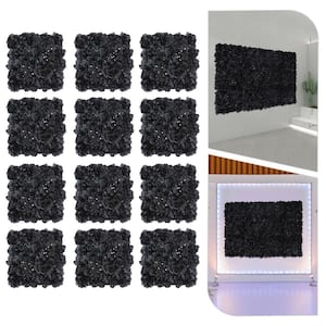 14.96 in. Black 12 Pieces Artificial Dahlias Hydrangeas Flowering Plants Square Wall Panels DIY Background Decor