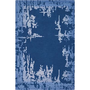 Symmetry Navy Blue 5 ft. x 8 ft. Distressed Contemporary Area Rug