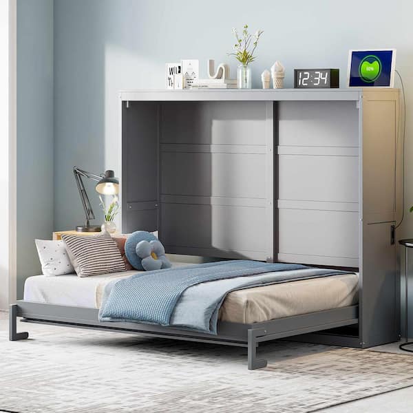Gray Wood Frame Queen Murphy Bed