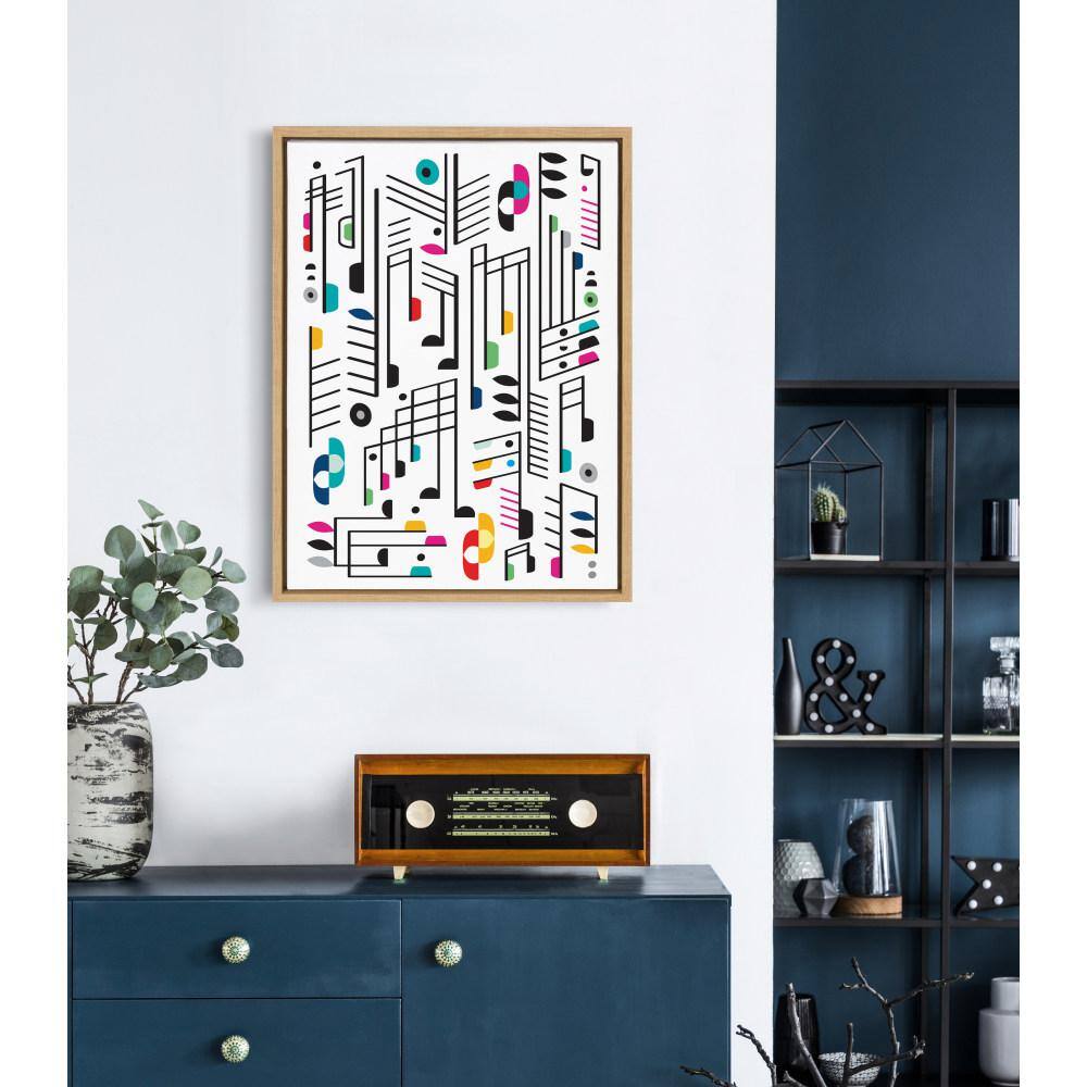 Colorful Abstract Music Notes Canvas Wall Art in Natural Frame