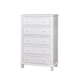 White Wooden 5 Drawers Chest of Drawers 17" D x 32" W x 50" H