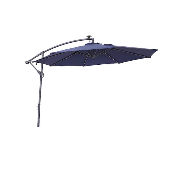 Unbranded 10 ft. Steel Octagon Cantilever Patio Umbrella in Deep Blue with Solar LED Lighting
