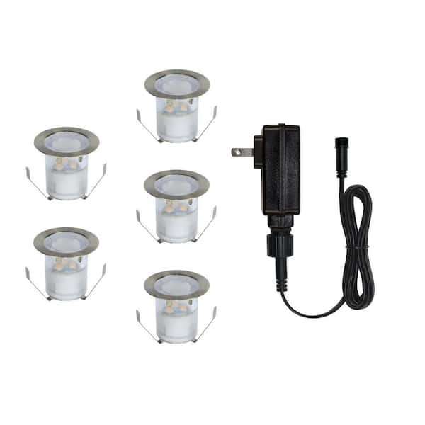 Armacost Lighting Portico 12-Volt Hardwired White Recessed Outdoor LED Light Starter Kit Metallic (5-Pack)