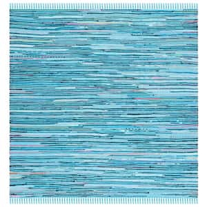 Rag Rug Turquoise/Multi 6 ft. x 6 ft. Gradient Solid Color Striped Square Area Rug