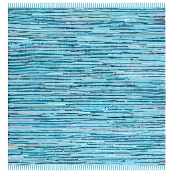 SAFAVIEH Rag Rug Turquoise/Multi 6 ft. x 6 ft. Gradient Solid Color Striped Square Area Rug