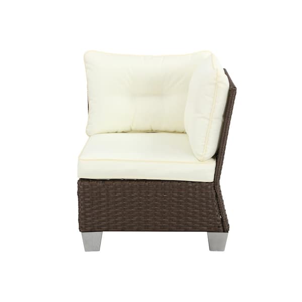 Patio Festival 1-Piece Wicker Outdoor Corner Sectional Chair with Beige Cushions