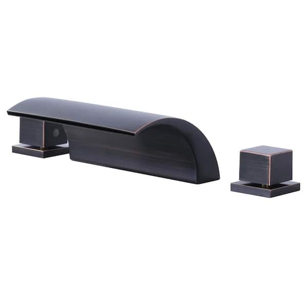 Double-Handle Tub Deck Mount Roman Tub Faucet Waterfall Bathtub Filler in Oil Rubbed Bronze