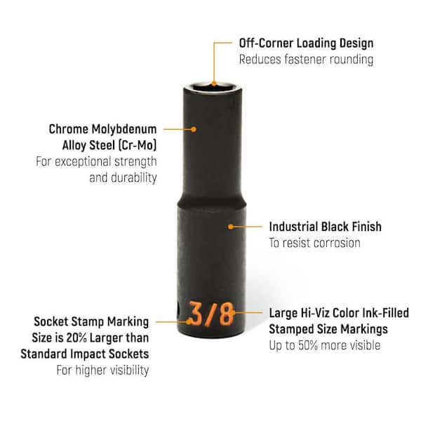 1/2 in. Drive 6-Point SAE Hi-Viz Deep Impact Socket Set (19-Piece)