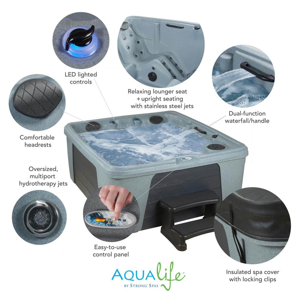 Gray 5-Person Rectangle Electric Hot Tub with 28 Jets