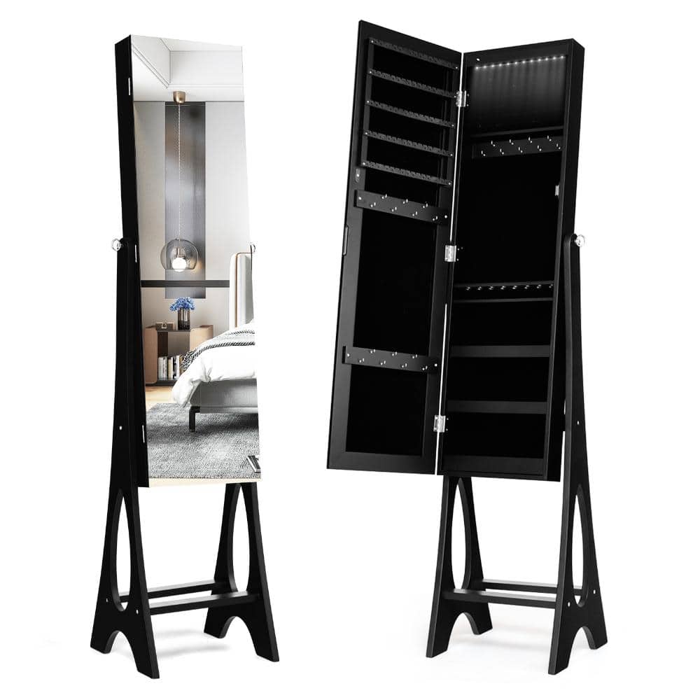 Freestanding Jewelry Cabinet Armoire with Bevel Edge Mirror 60 Ring Slots 23 Hooks 3 Tilting Angles LED price history on PriceWatchPro