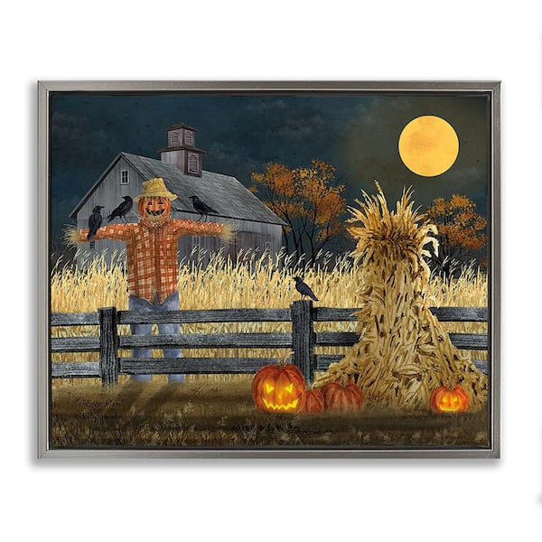 Stupell Industries Scarecrow Farm Landscape by Billy Jacobs 1 Piece Floater Frame Graphic Print Nature Poster Art Print 21 in. x 17 in.