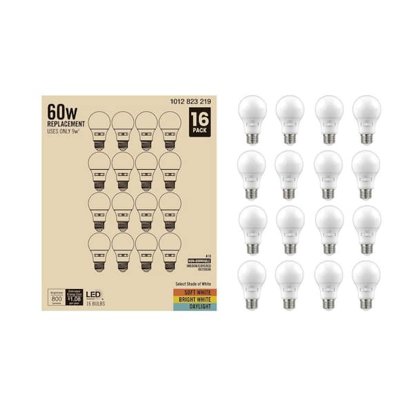 60-Watt Equivalent A19 Non-Dimmable LED Light Bulb with Selectable Color Temperature (16-Pack)