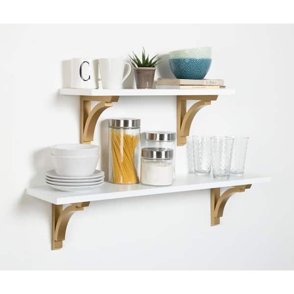 Kate And Laurel Corblynd 8 In X 36 In X 9 In White Gold Decorative Wall Shelf 212595 The Home Depot