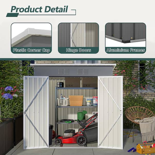 BTMWAY 6 ft. W x 4 ft. D Galvanized Steel Outdoor Metal Storage