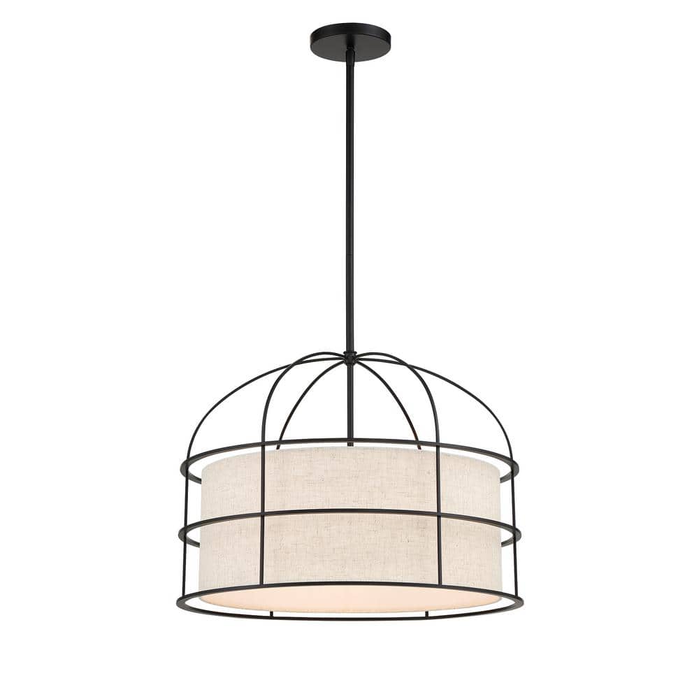 Gateway Park Coal Finish 5-Light Drum Pendant with Oatmeal Linen Shade
