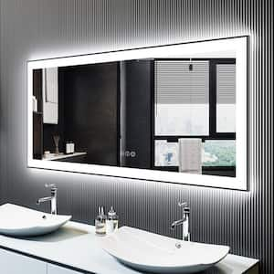 60 in. W x 28 in. H Rectangular Framed Front & Back LED Lighted Anti-Fog Wall Bathroom Vanity Mirror in Tempered Glass