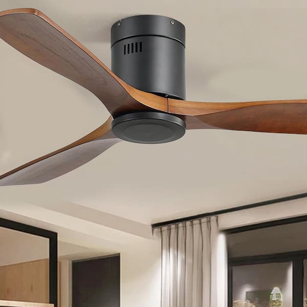 Sofucor 52 in. Indoor/Outdoor Black Wood Ceiling Fan without Light, Remote Control and 6-Speed DC Motor
