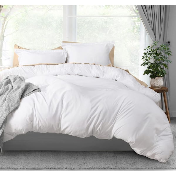 90 in. x 90 in. White Queen Soft Brushed Microfiber Duvet Cover with Zipper Closure (3-Pieces)
