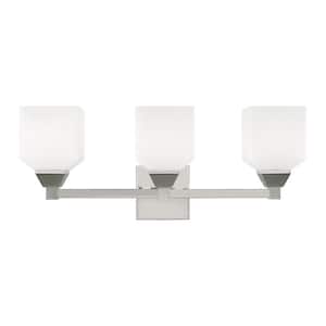 Lansford 23 in. 3-Light Polished Chrome Vanity Light with Satin Opal White Glass