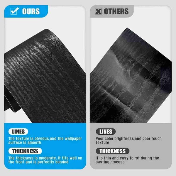 4 in. x 32.6 ft. PVC Waterproof Drywall Wood Grain Wallpaper Border for Bathroom Mirror Wall Decor, Black