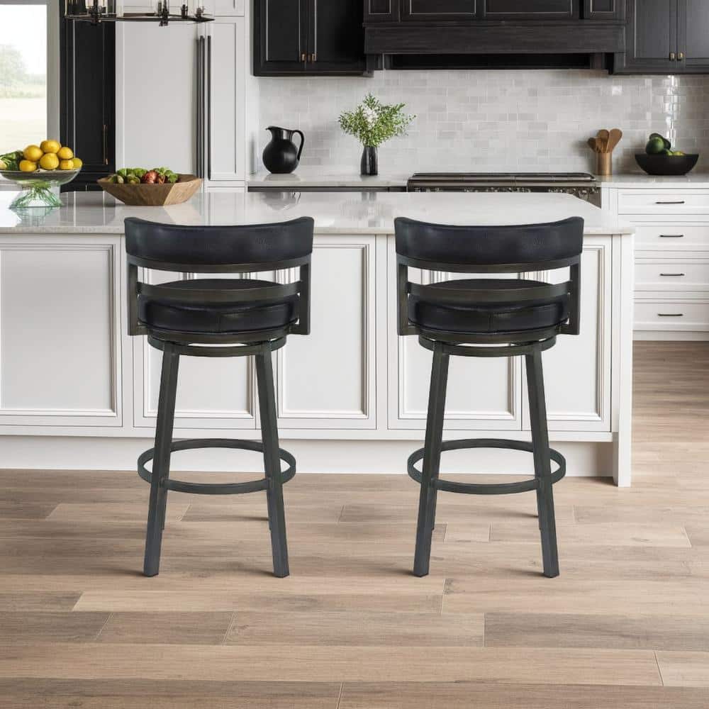 Black Faux Leather Swivel Counter Stool with Metal Frame