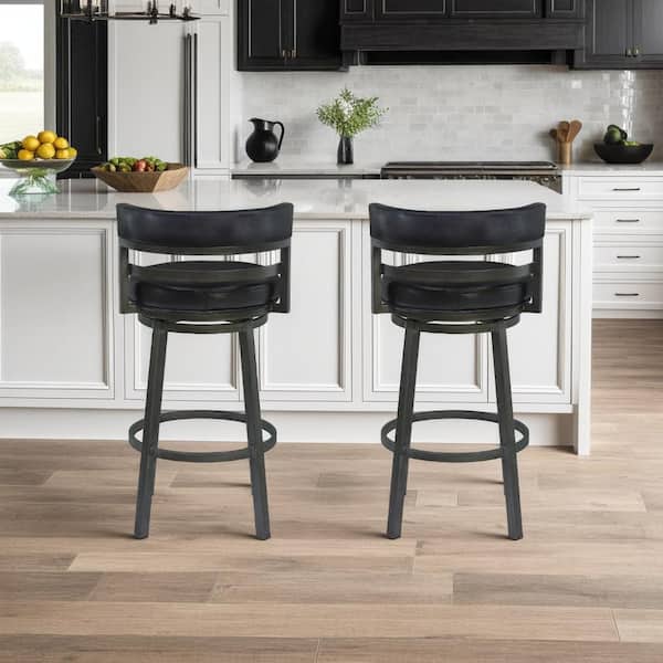 Armen Living Armen Living Titana 26" Counter Height Metal Swivel Bar Stool in Ford Black Pu and Mineral Finish