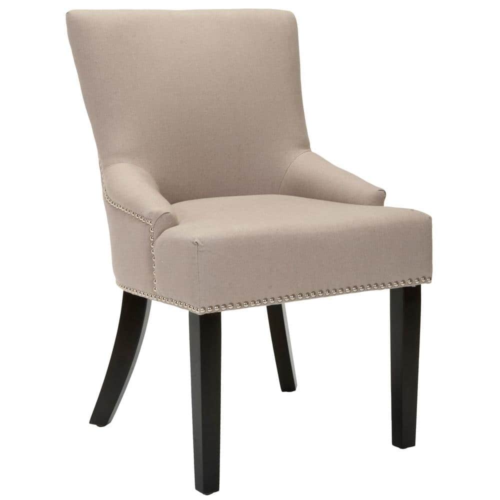 Taupe Linen Upholstered Side Chair with Espresso Wood Legs