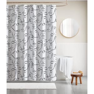 72 in. x 72 in. Polyester Canvas Shower Curtain in Face Doodles Dark Cream