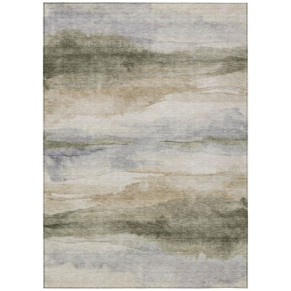 Chantille Machine Washable Indoor/Outdoor Abstract ACN3008 Olive 5 ft. x 7 ft. 6 in. Area Rug