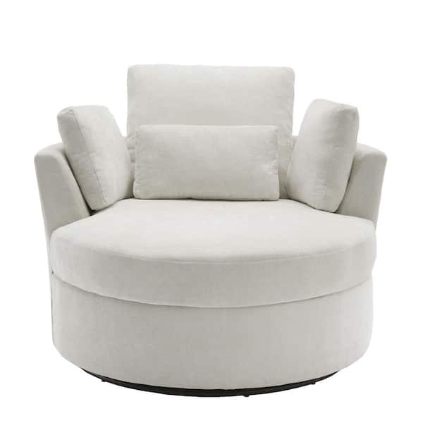 Beige Chenille Upholstered 360° Swivel Accent Barrel Chair(Set of 1)