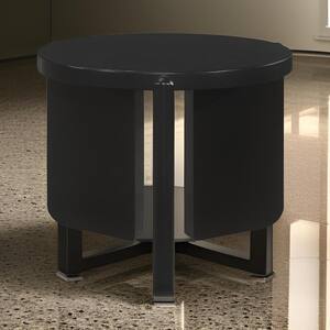 27.25 in. Black Round Wood End Table with Wooden Frame