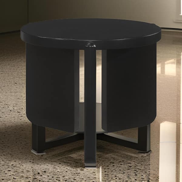 Benjara 27.25 in. Black Round Wood End Table with Wooden Frame