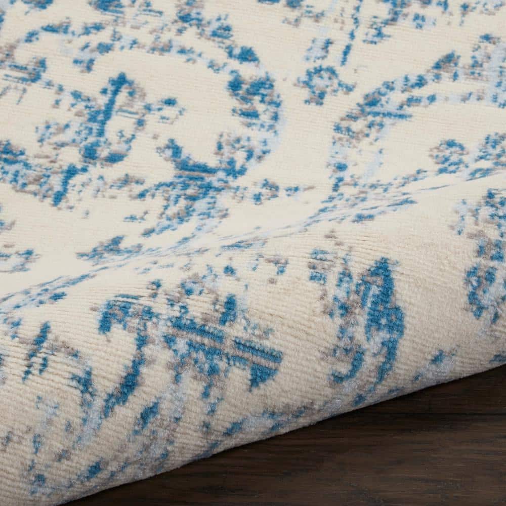 Nourison Jubilant Ivory & Blue Hand-Knotted Spot Rug, 2' x 4'
