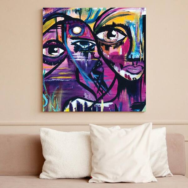 VENICE BEACH Collections Abstract Art Faces by Sarah Wahl 1 Piece Unframed Canvas Drawing Print Abstract Print 30 in. x 30 in.