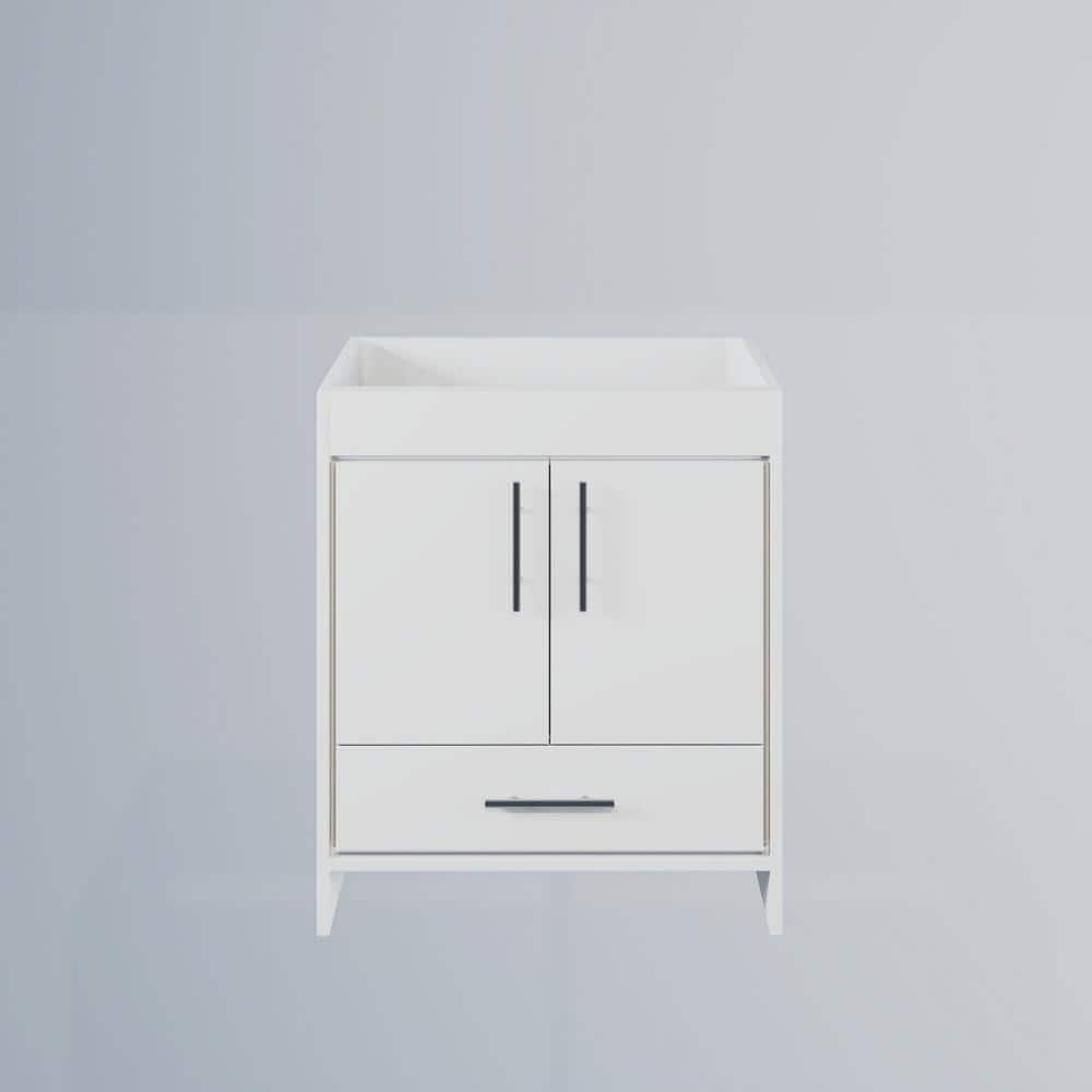 Soft White Modern Bathroom Vanity with Brushed Nickel Handles