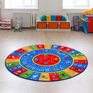 Multi-Colored 4 ft. x 4 ft. Kids Children Bedroom Playroom ABC Alphabet Numbers Shapes Educational Learning Area Rug