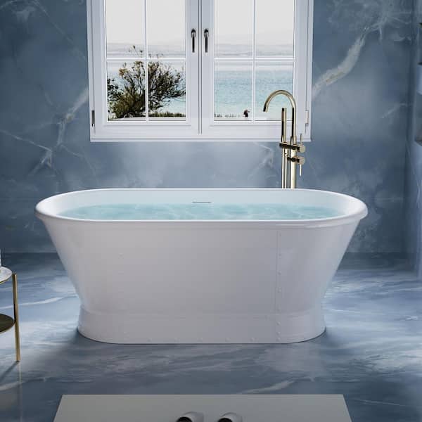 WELLFOR Regis 66 in. x 30.3 in. Freestanding Soaking Bathtub 100% Pure Virgin Acrylic in Glossy White, Drain/Overflow Included
