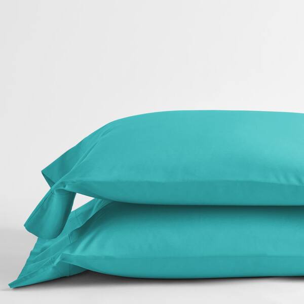 The Company Store Classic Turquoise Blue Solid 210-Thread Count Cotton Percale Standard Pillowcase (Set of 2)