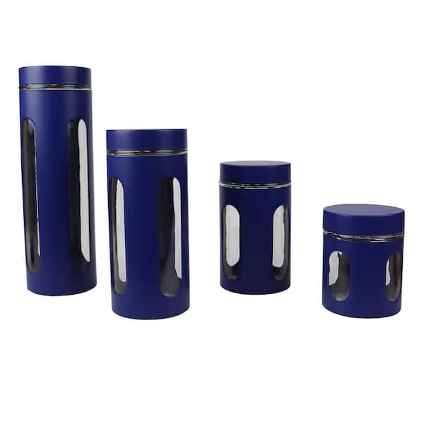 Home Basics 4-Piece Stainless Steel Canisters with Multiple Peek-Through Windows, Navy
