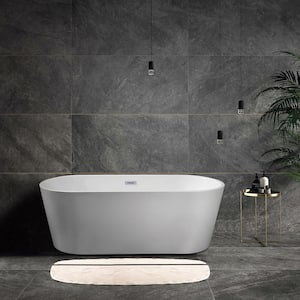 67 in. Acrylic Flatbottom Non-Whirlpool Oval Freestanding Soaking Bathtub in Glossy White
