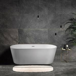 67 in. Acrylic Flatbottom Non-Whirlpool Oval Freestanding Soaking Bathtub in Glossy White