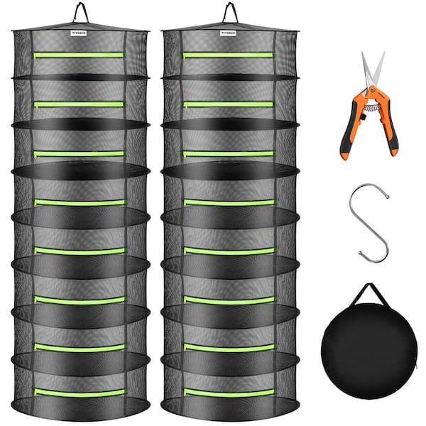 8-Layer Hanging Mesh Drying Rack with Green Zippers for Dehydrating (2-Pack)