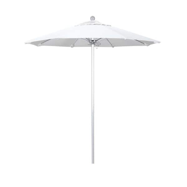 California Umbrella 7.5 ft. Silver Aluminum Commercial Market Patio Umbrella with Fiberglass Ribs and Push Lift in White Olefin