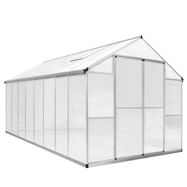 VEIKOUS 8 ft. x 14 ft. Walk-In Garden Silver Greenhouse with Adjustable Roof Vent and Rain Gutter