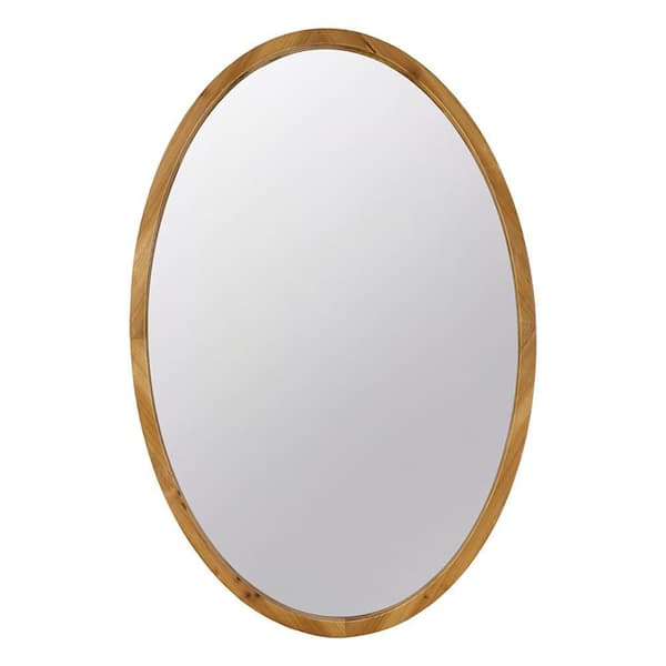 Unbranded Farmhouse Brown 23.6 in W x 35.4 in. H Decorative Oval Wood Framed Mirror For Wall