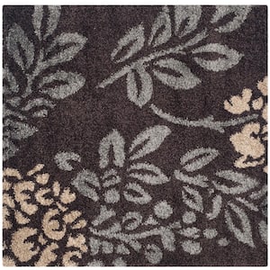 Florida Shag Dark Brown/Gray 4 ft. x 4 ft. Square Floral Area Rug