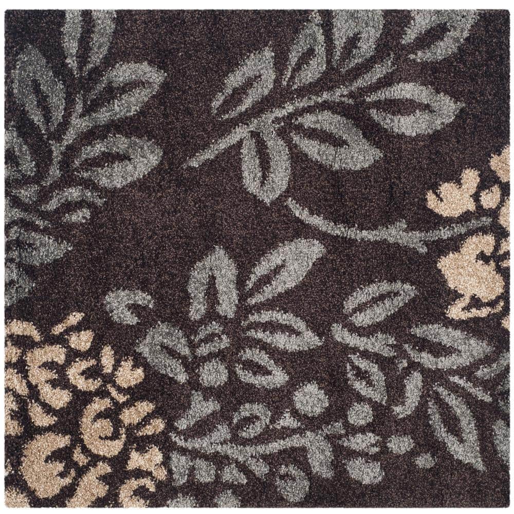 Florida Shag Dark Brown/Gray 7 ft. x 7 ft. Square Floral Area Rug price history on PriceWatchPro