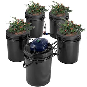 RDWC Hydroponics System Recirculating Deep Water Culture 4 Buckets 5 Gal., with Air Pump and Water Level Device